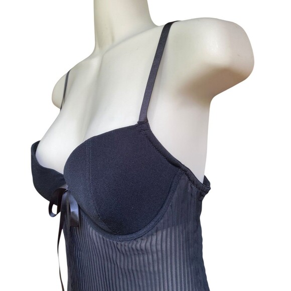 Vintage Donna L'oren Babydoll Bra Top 34C Black Pleated Chiffon Coquette flirty - Picture 7 of 10